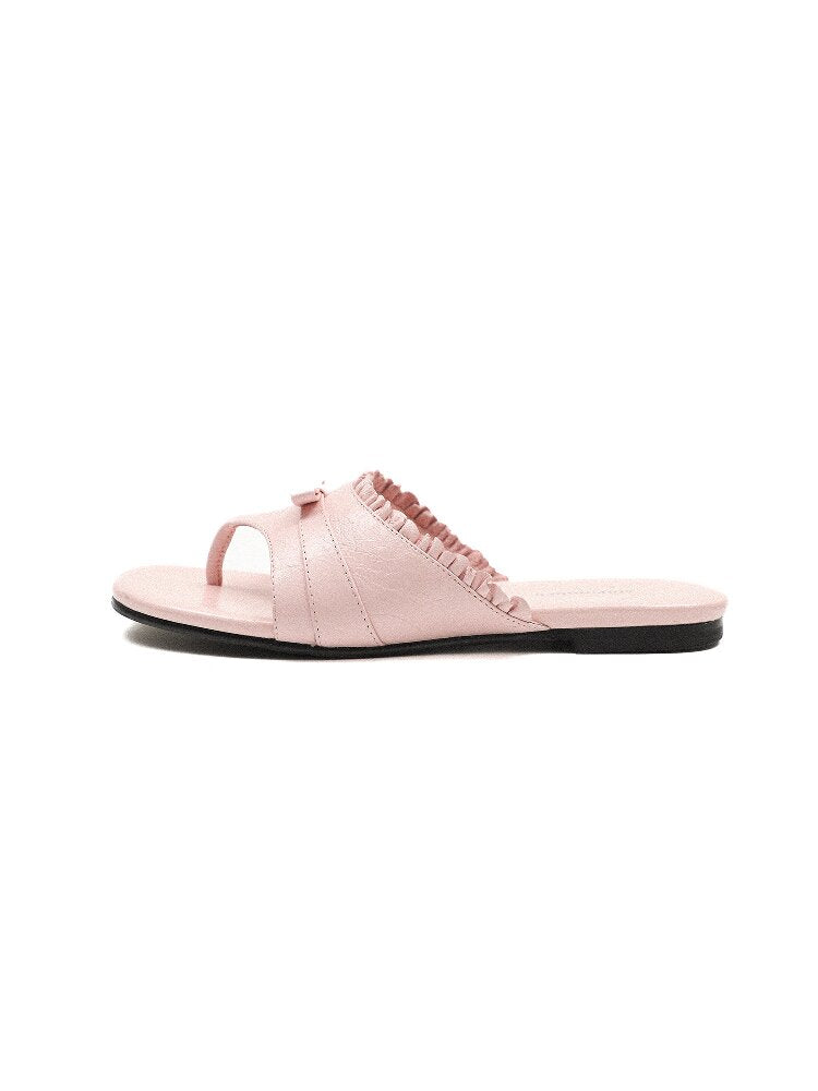 Top Grain Cowhide Ruffled Flip Flop【s0000017441】