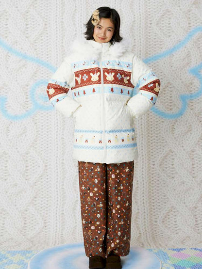 Candy Print Brown Corduroy Straight Pants【s0000014852】