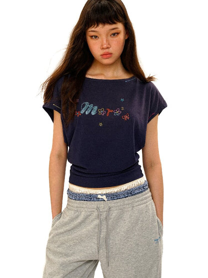 Colorful Floral Rhinestone T Shirt【s0000017428】