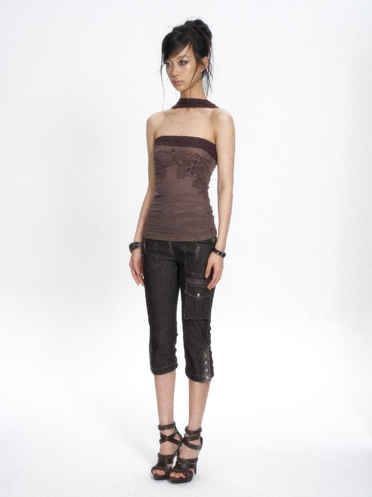Cutout Knit Patchwork Tube Top【s0000017660】