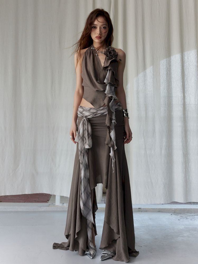 Swing Neck Vest Half Bodycon Skirt【s0000013217】