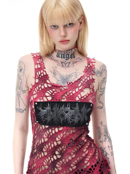 Riveted Applique Mesh Irregular Dress【s0000017715】