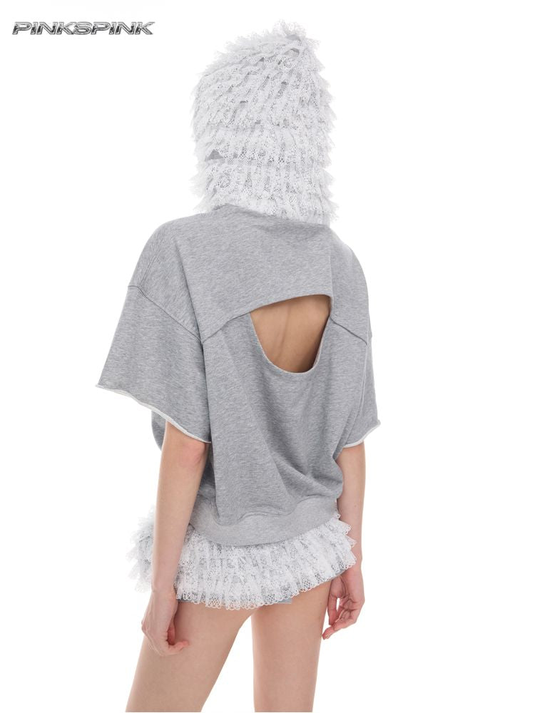 Hooded backless sports T-shirt【s0000012988】
