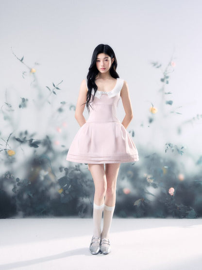 Satin Glossy U-Neck Puffy Dress【s0000015914】