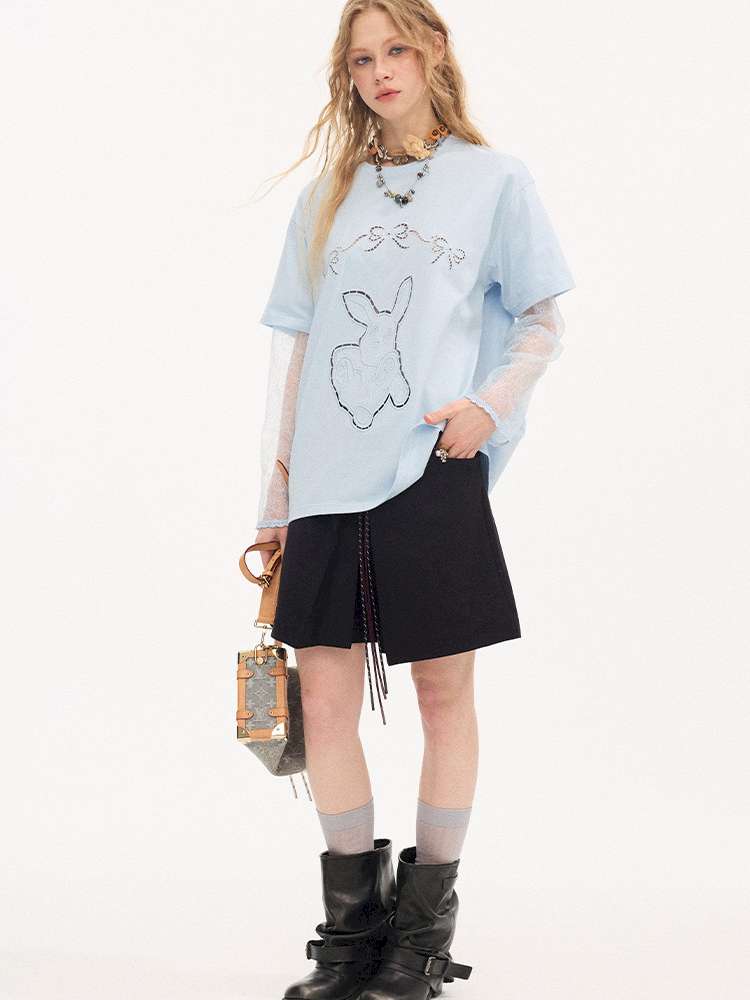 Contrast Strap Pleated A-line Skirt【s0000015414】