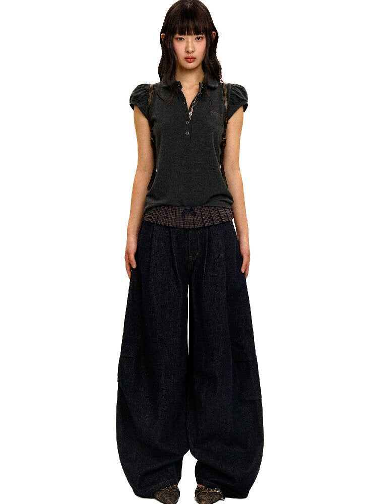 Pleated Plaid Straight Leg Jeans【s0000017912】