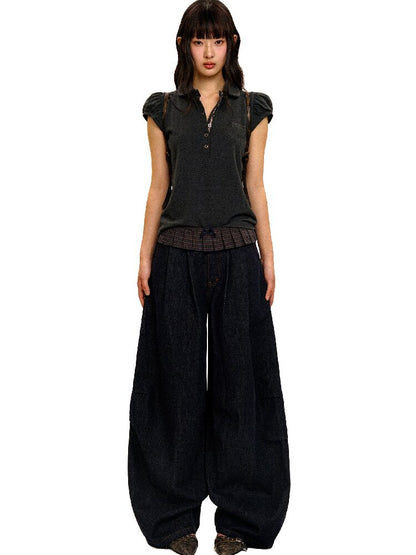 Pleated Plaid Straight Leg Jeans【s0000017912】