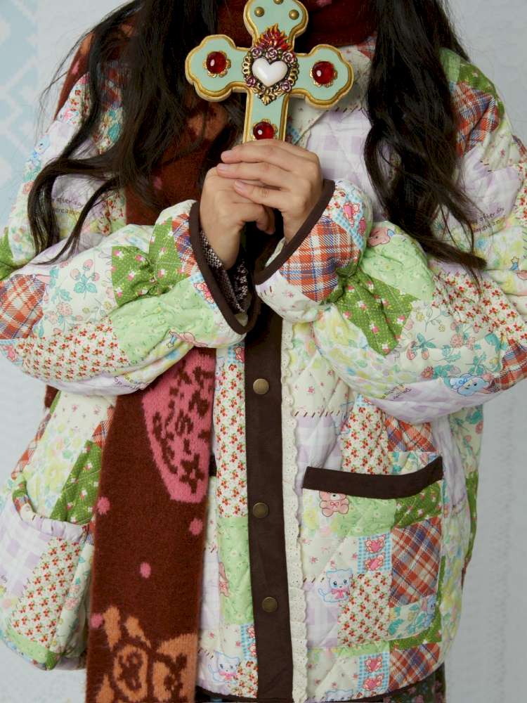 Quilted Print Blocked Padded Jacket【s0000015037】