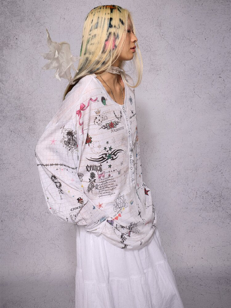 Manuscript Print Long Sleeve【s0000019143】
