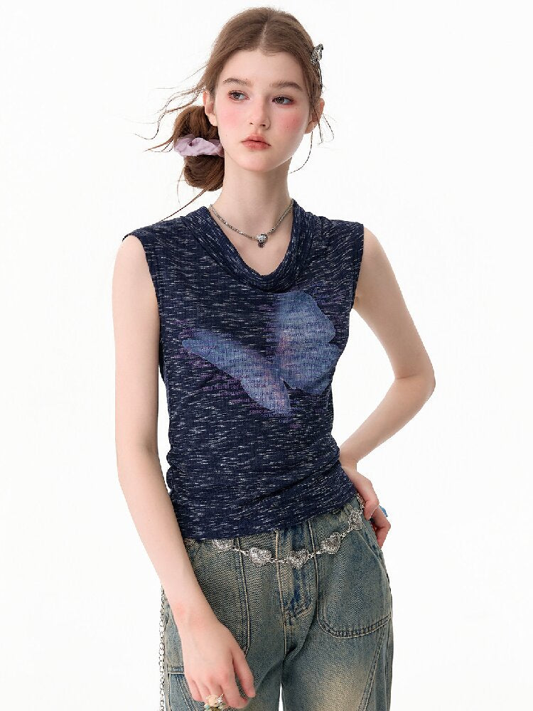 Artistic Butterfly Navy Tank Top【s0000017754】