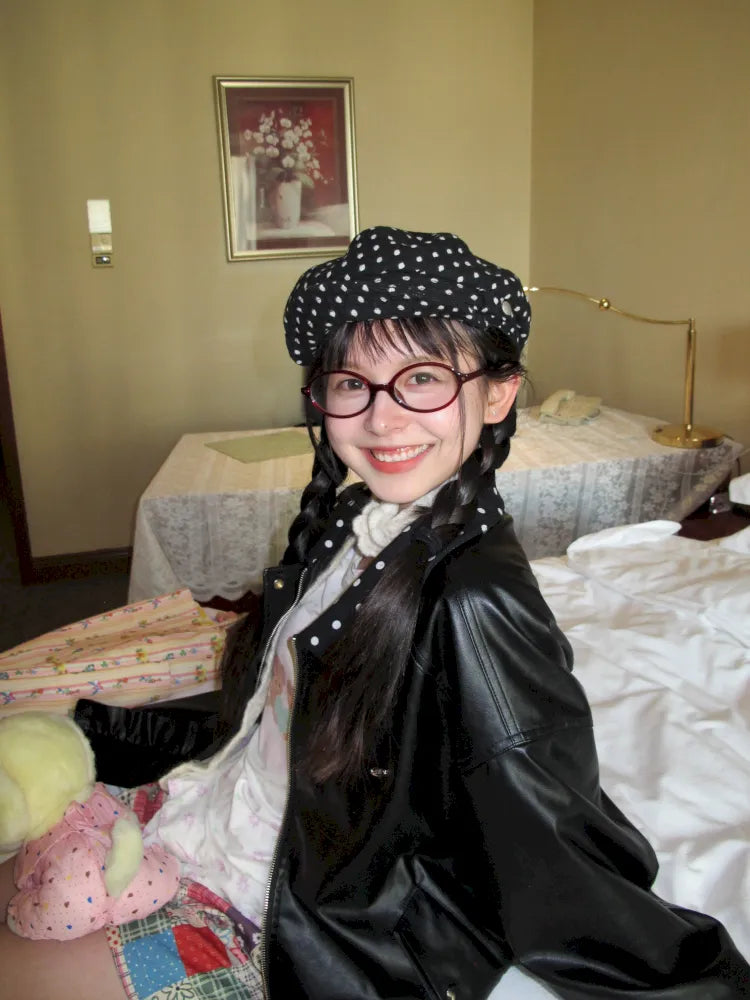 Lace-Trimmed Oversized Leather Jacket【s0000014167】