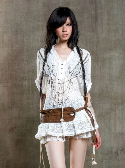 Loose Lace Blouse Dress【s0000012647】