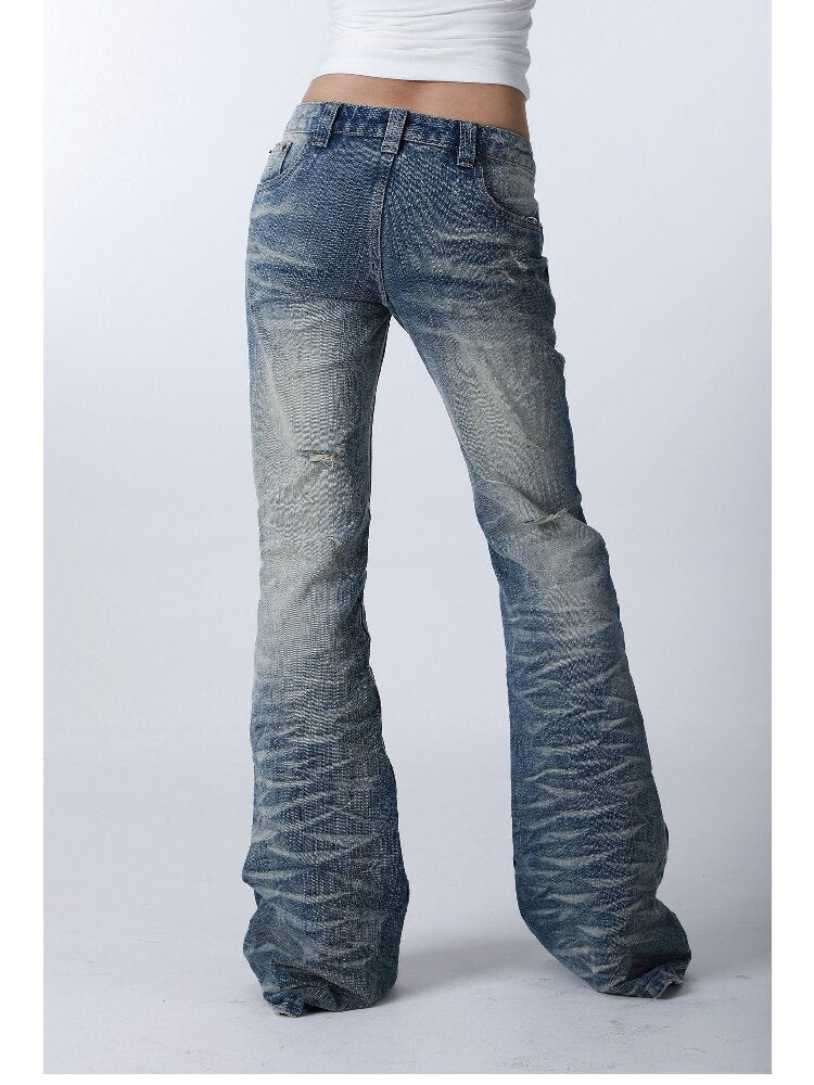 Washed Water Ripple Bootcut Jeans【s0000016184】