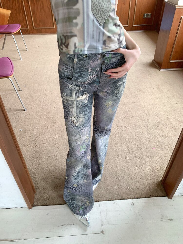 Leopard Cross Cotton Flared Pants【s0000018087】