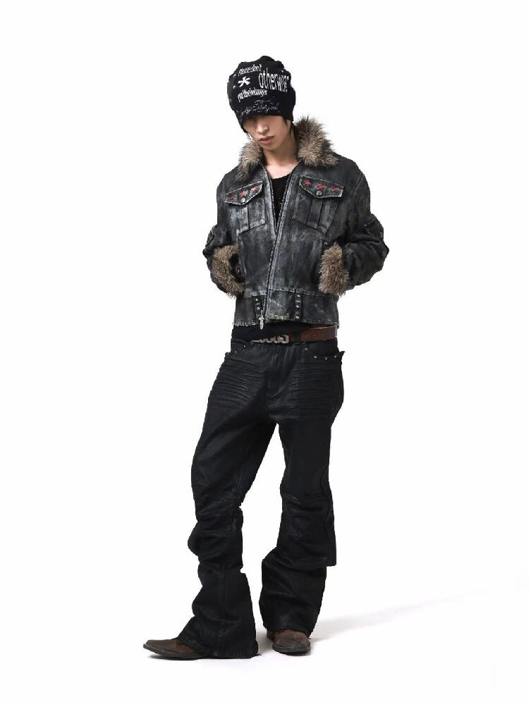 Washed Rivet Fur Collar Jacket【s0000018201】