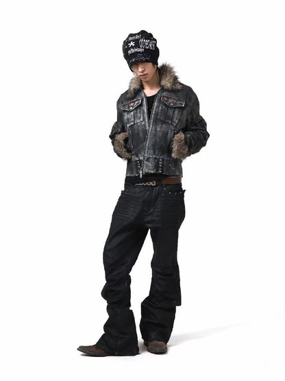 Washed Rivet Fur Collar Jacket【s0000018201】