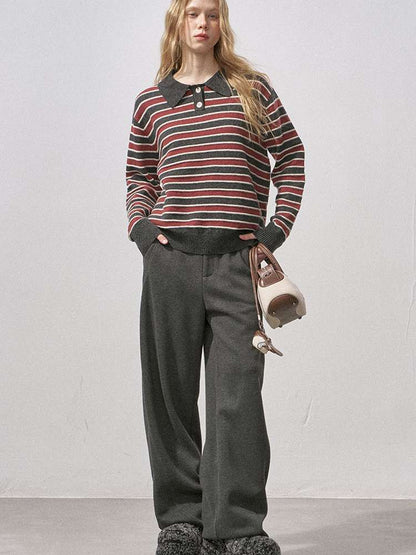 Cotton-wool Striped Polo Jumper【s0000015417】