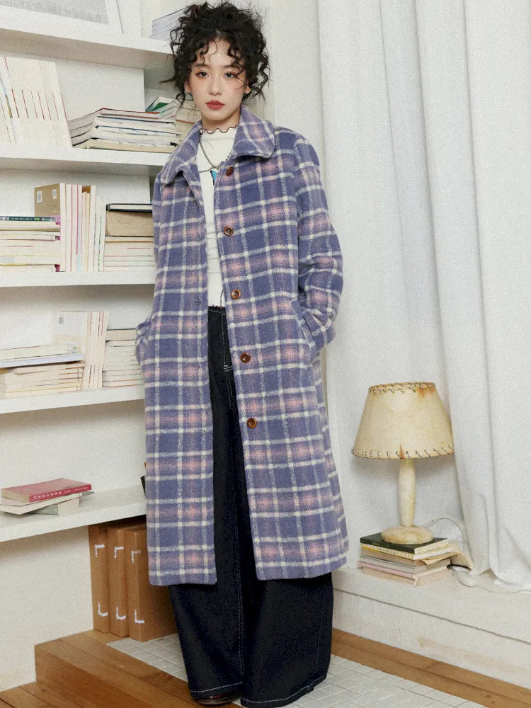Plaid Long Purple Wool Coat【s0000013986】