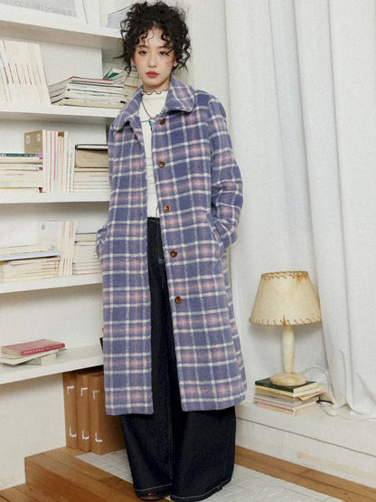 Plaid Long Purple Wool Coat【s0000013986】
