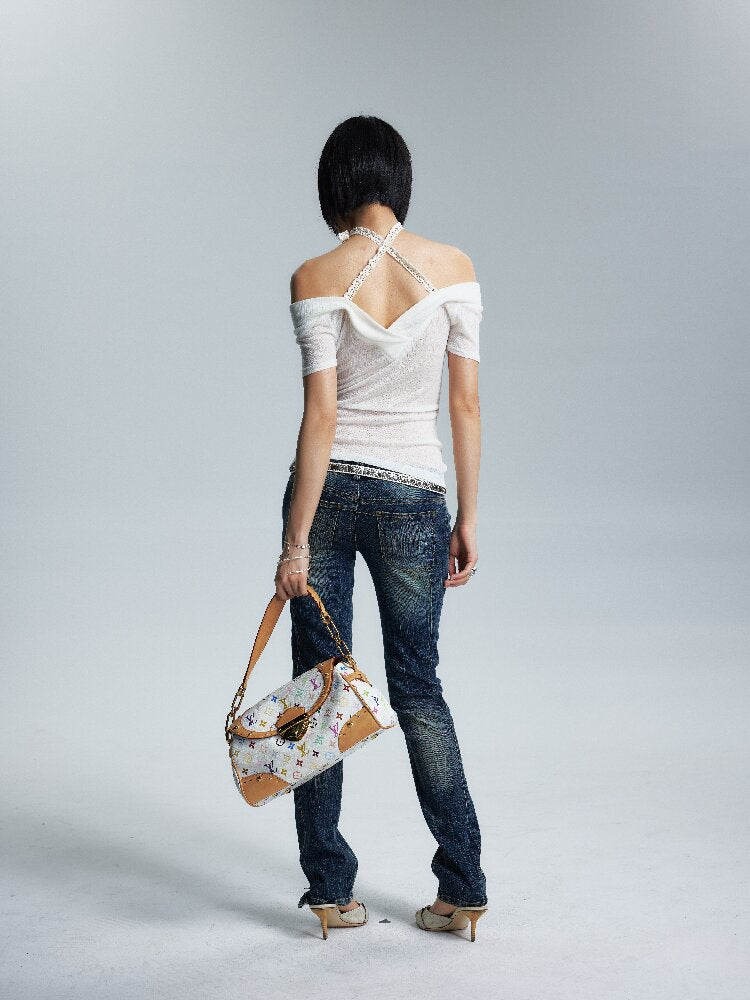 Thin Slim Large V Neck One Shoulder T【s0000017009】