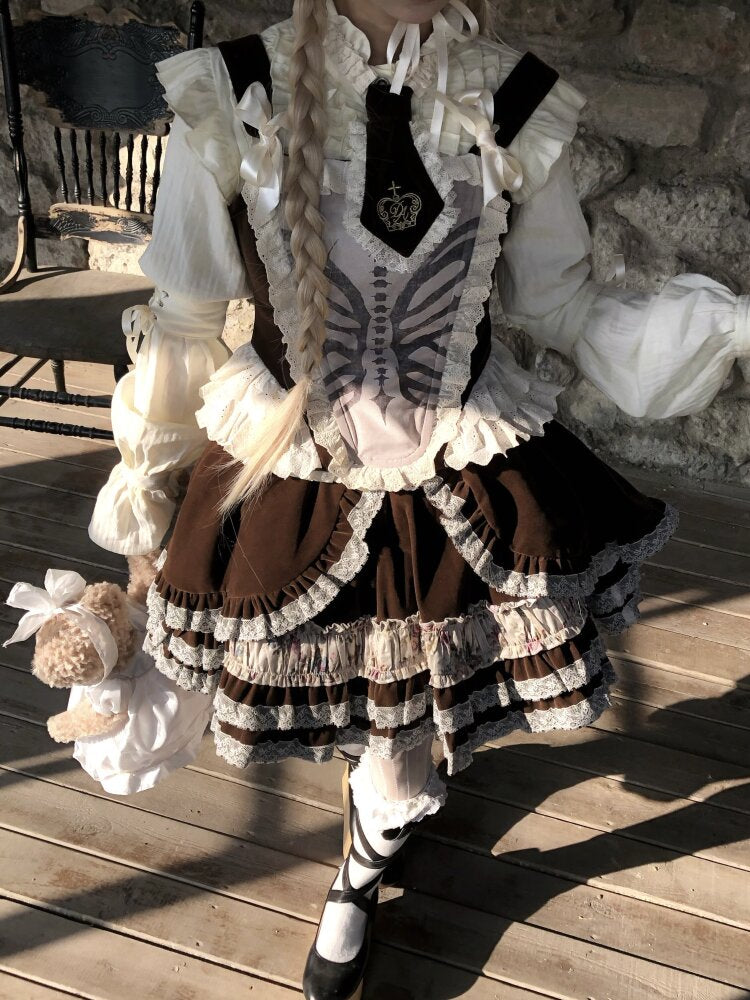 Bone Print Velvet Lace Corset Vest【s0000015613】