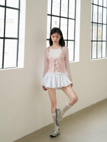 White Glossy Satin Short Skirt Pants【s0000011960】