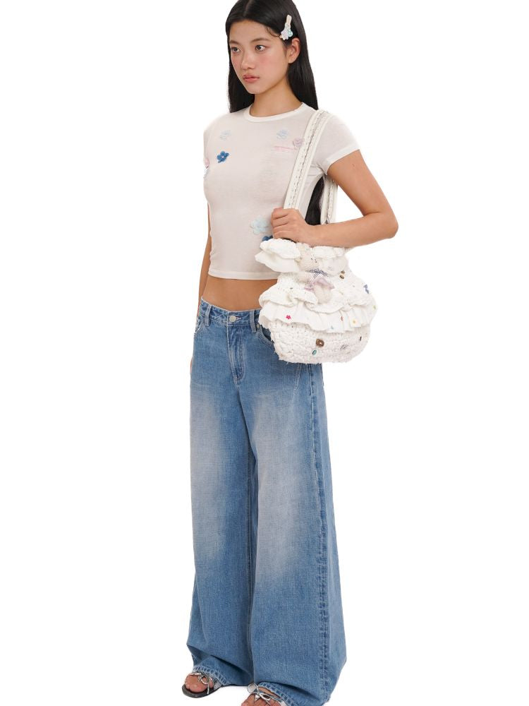 Irregular flowers Slim short-sleeved T-shirt【s0000013444】