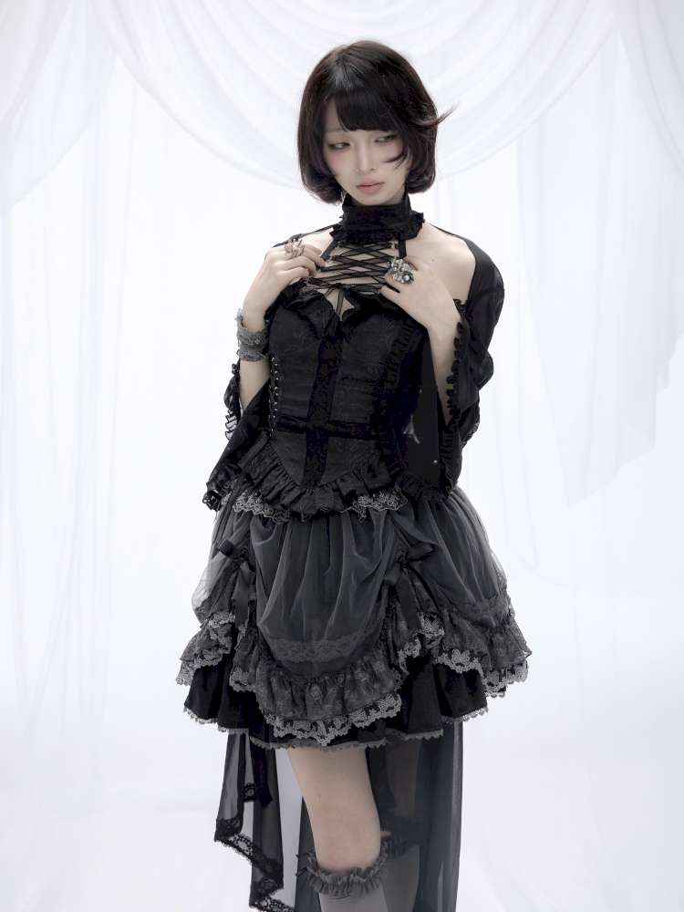 Cross Cut Out Jacquard Halter Gothic Coat【s0000014685】
