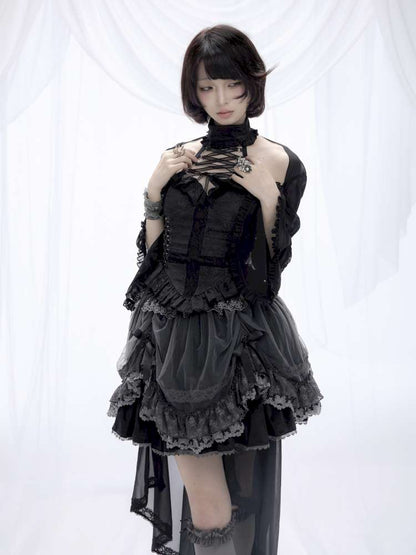 Cross Cut Out Jacquard Halter Gothic Coat【s0000014685】