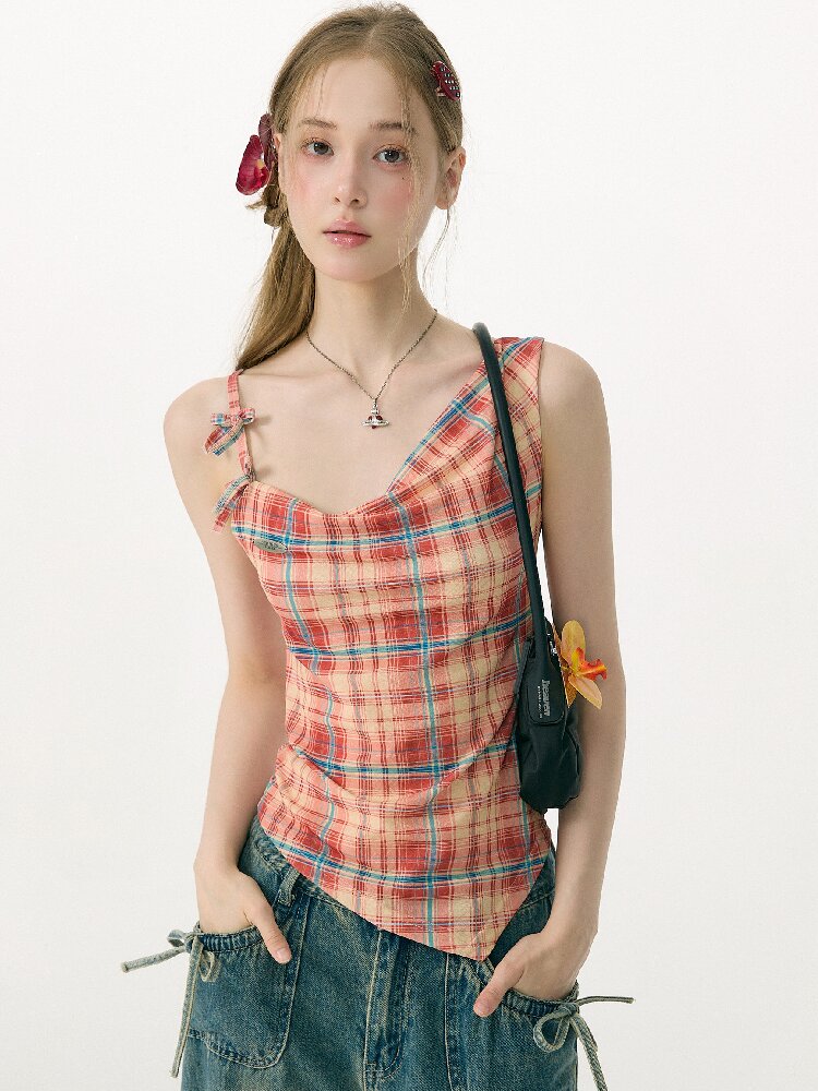 Summer Plaid Bow Vest Camisole【s0000017151】