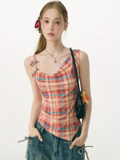 Summer Plaid Bow Vest Camisole【s0000017151】