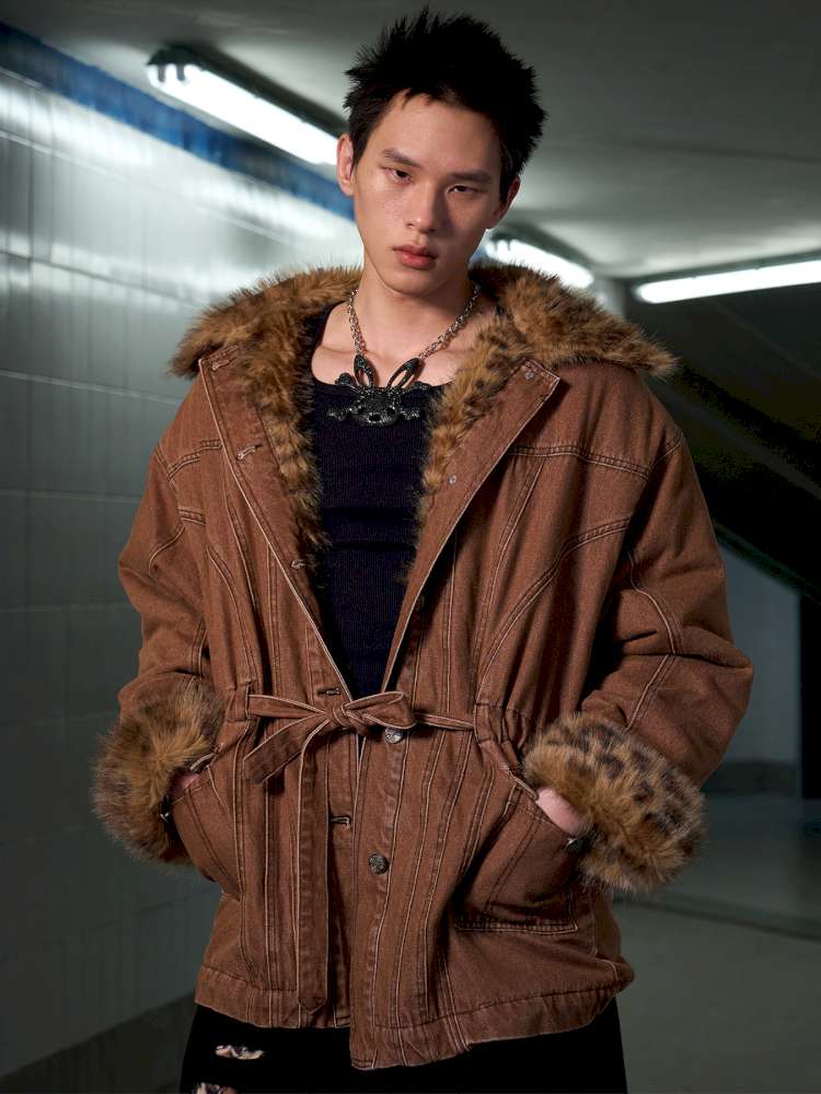 Leopard Print Paneled Denim Jacket【s0000014640】