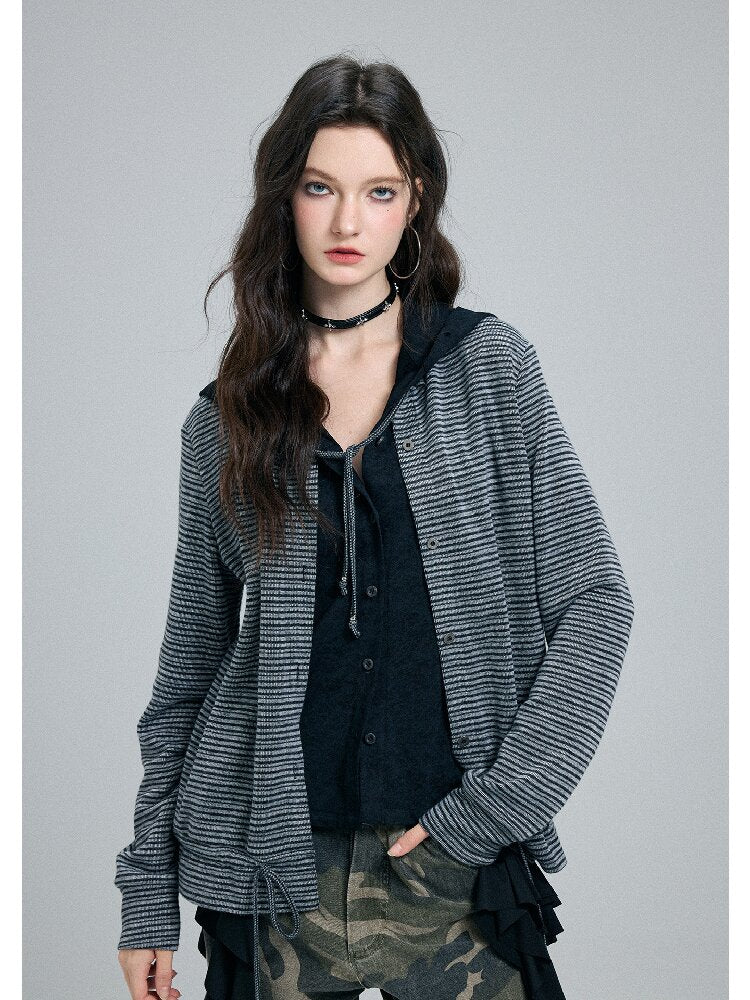 Fake Two-Piece Striped Hooded Cardigan【s0000016257】