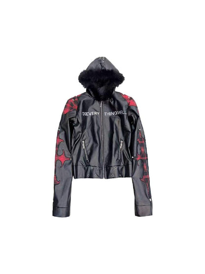 Applique Studded Wool Collar Hooded Jacket【s0000019123】