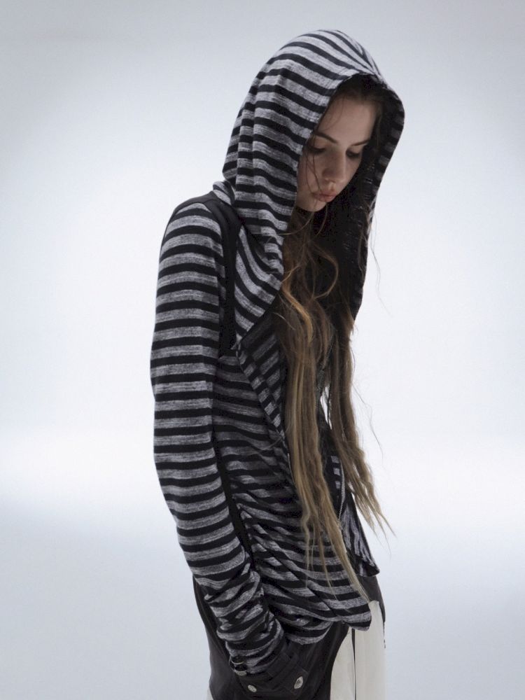 Patchwork Striped Hooded Pullover【s0000013900】