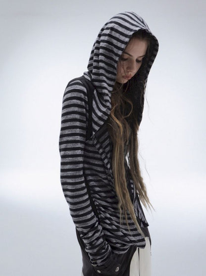 Patchwork Striped Hooded Pullover【s0000013900】