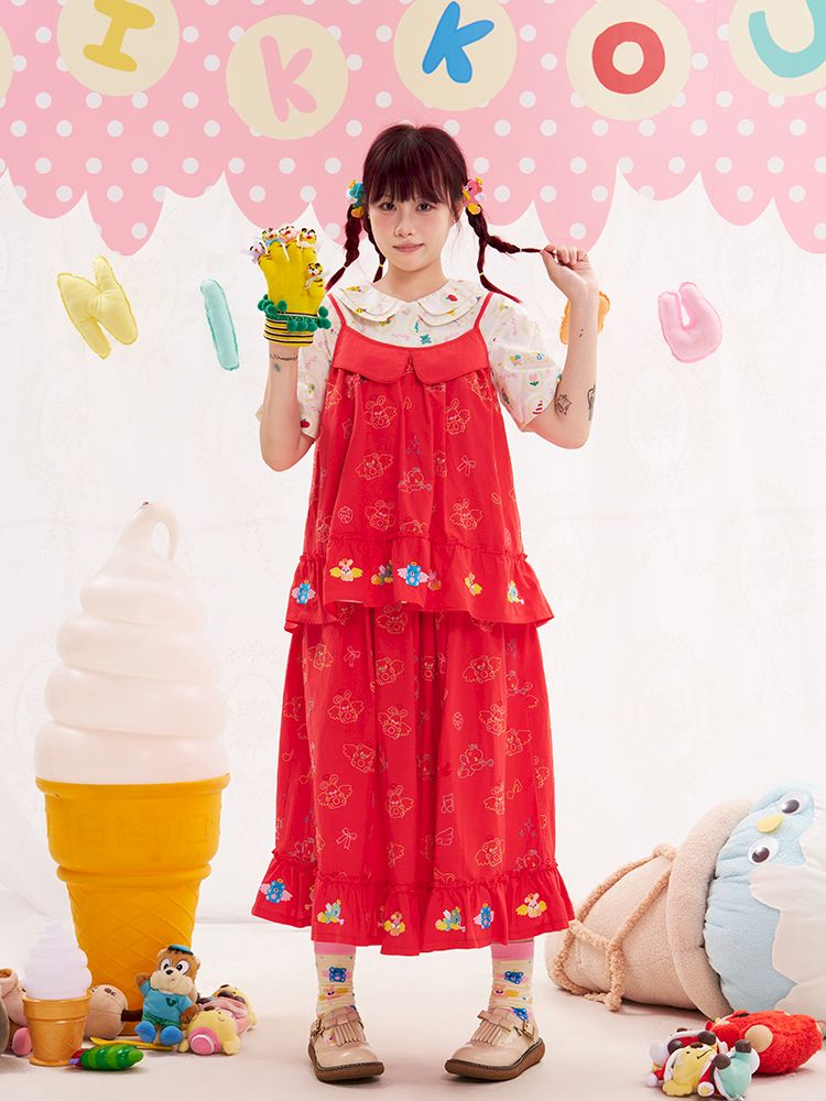 Animal Angel Heavy Embroidery Red Camisole Top【s0000013186】