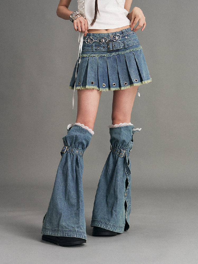 Washed Flame Pleated Denim Skirt【s0000017772】
