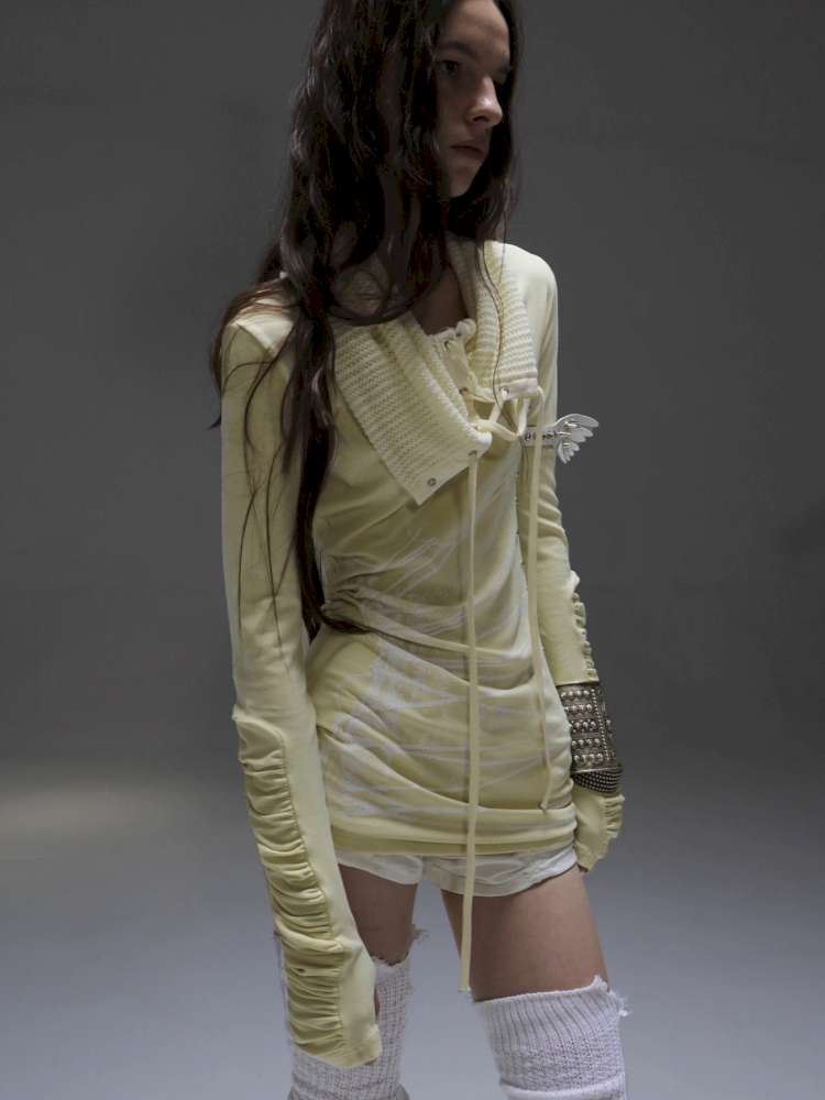 Original Shoulder Knit Stacked Collar Top【s0000014712】