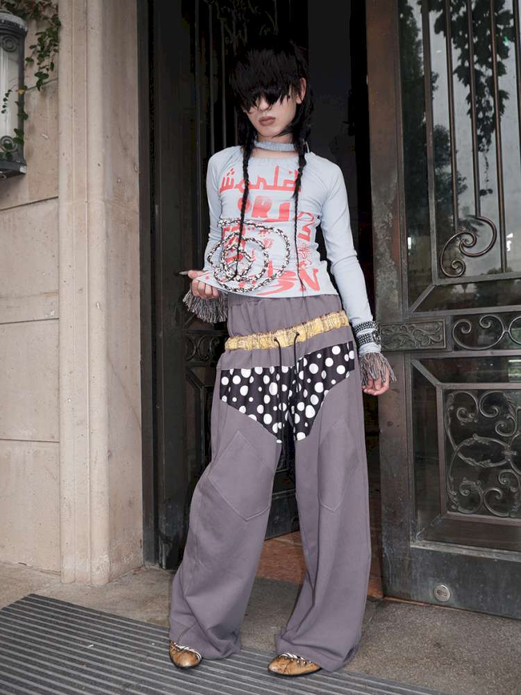 Polka Dot Paneled Wide Leg Pants【s0000015150】