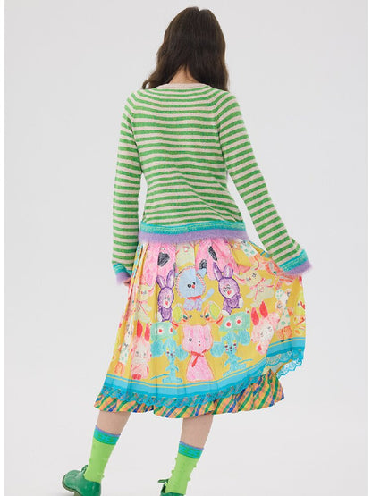 Striped Plush Cartoon Knit Cardigan【s0000016198】