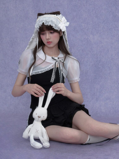 Puff Sleeve Bow Cover Up Top【s0000017274】