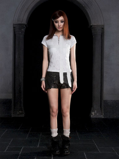 Double cross lapel short sleeve tops【s0000012310】