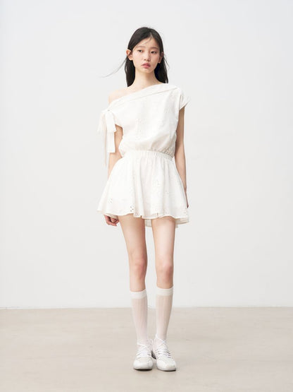 French Hollow Flower Slant Shoulder Dress【s0000013236】