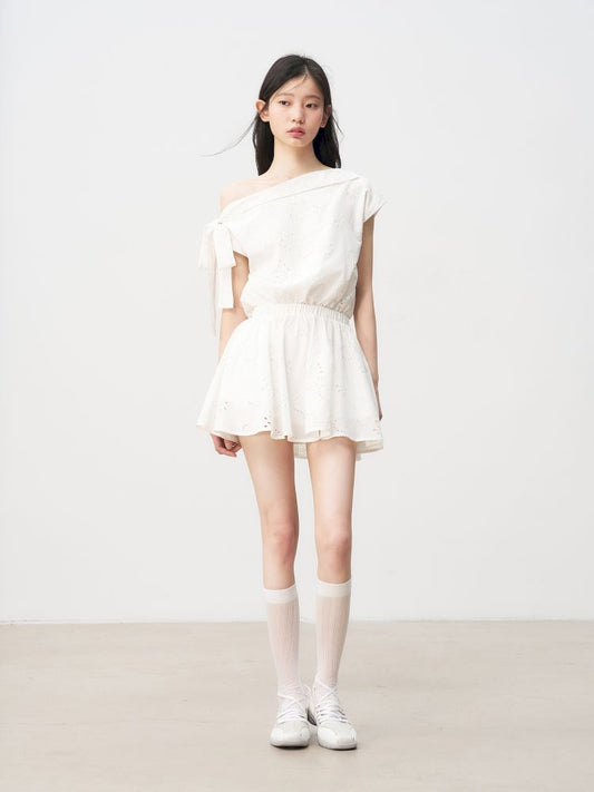 French Hollow Flower Slant Shoulder Dress【s0000013236】