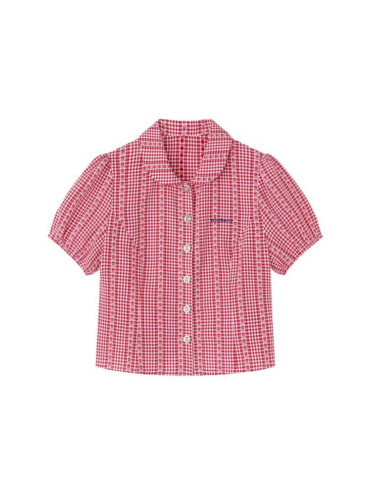 Flower Story Red Plaid Doll Shirt【s0000015687】