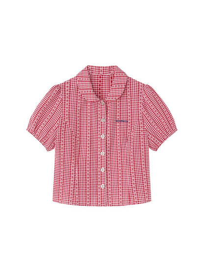 Flower Story Red Plaid Doll Shirt【s0000015687】