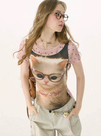 Retro Vintage Cat Print T-Shirt【s0000016855】