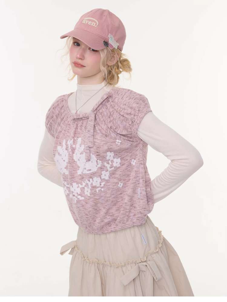 Rabbit Print Doll Knitted Top【s0000015430】