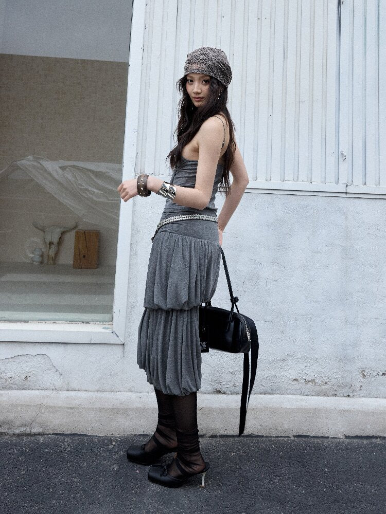 Pleated Drape Balloon Knit Dress【s0000016870】